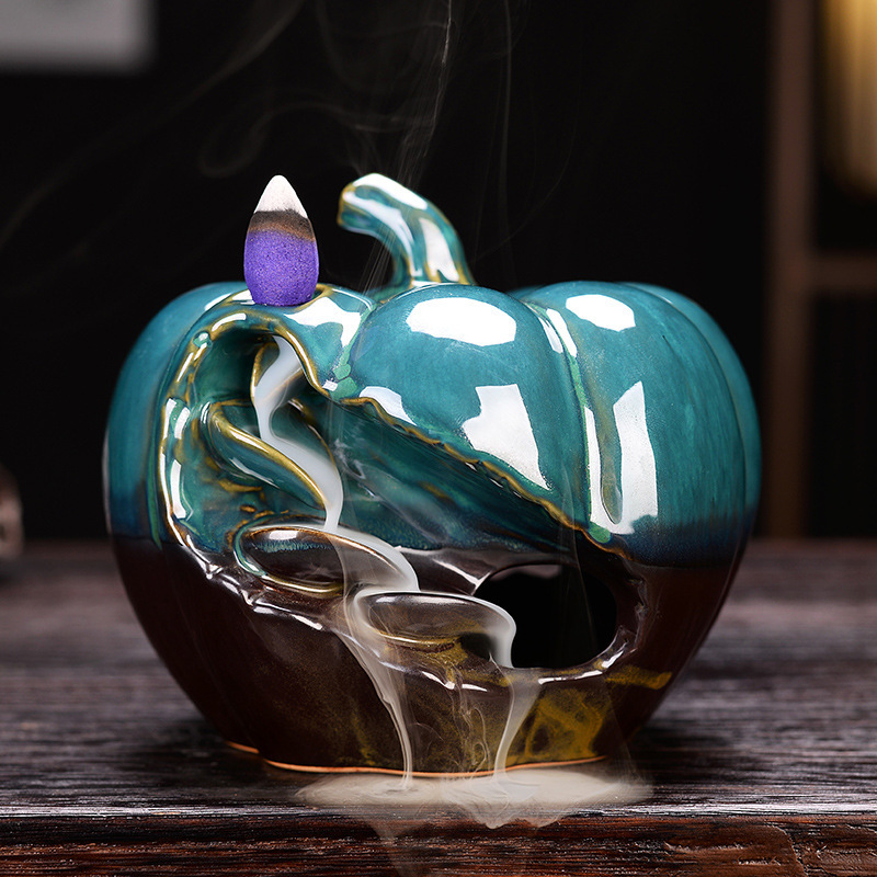 Pumpkin Ceramic Waterfall Incense Holder - Halloween Decoration