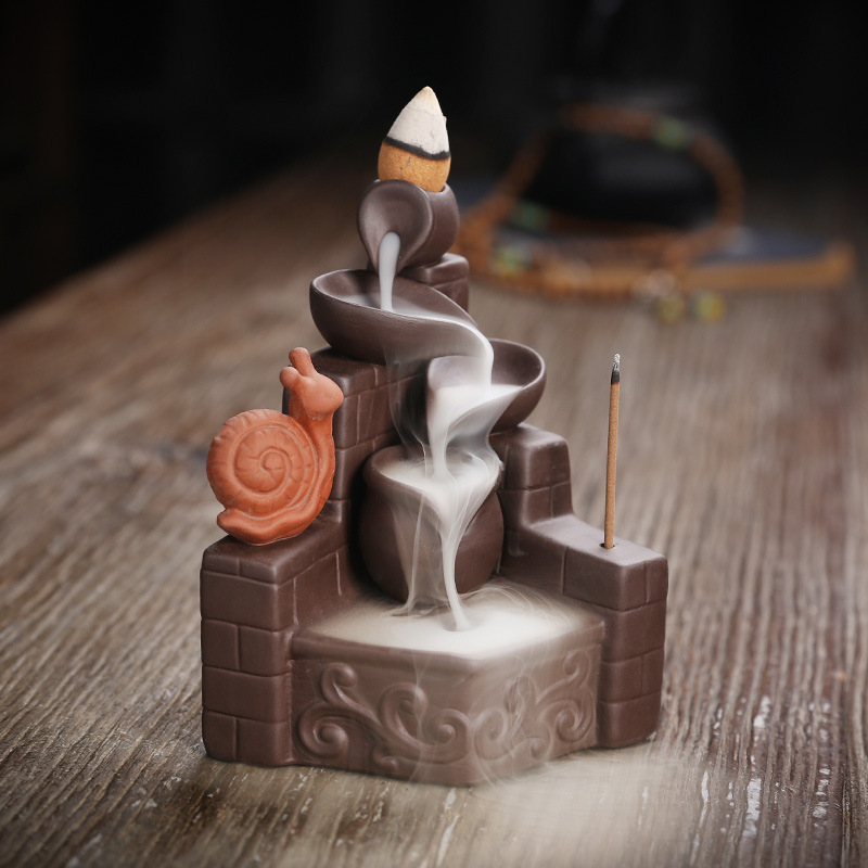 Incense Burner - Snail Ornaments Ceramic Bottle Backflow Waterfall Incense Holder