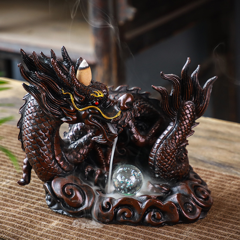 Resin Dragon Incense Burner - Luminous LED Ball 