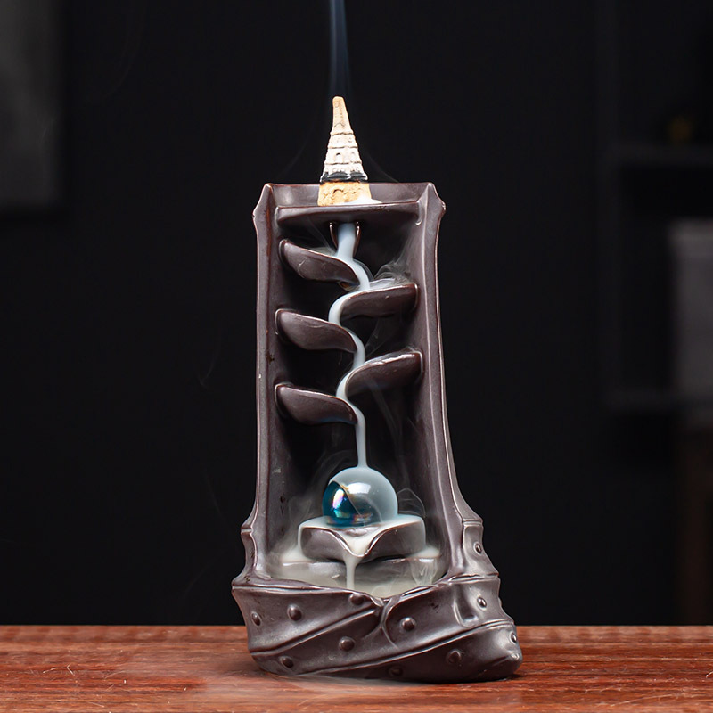 Incense Burner - Ceramic Bamboo Backflow Waterfall Incense Holder