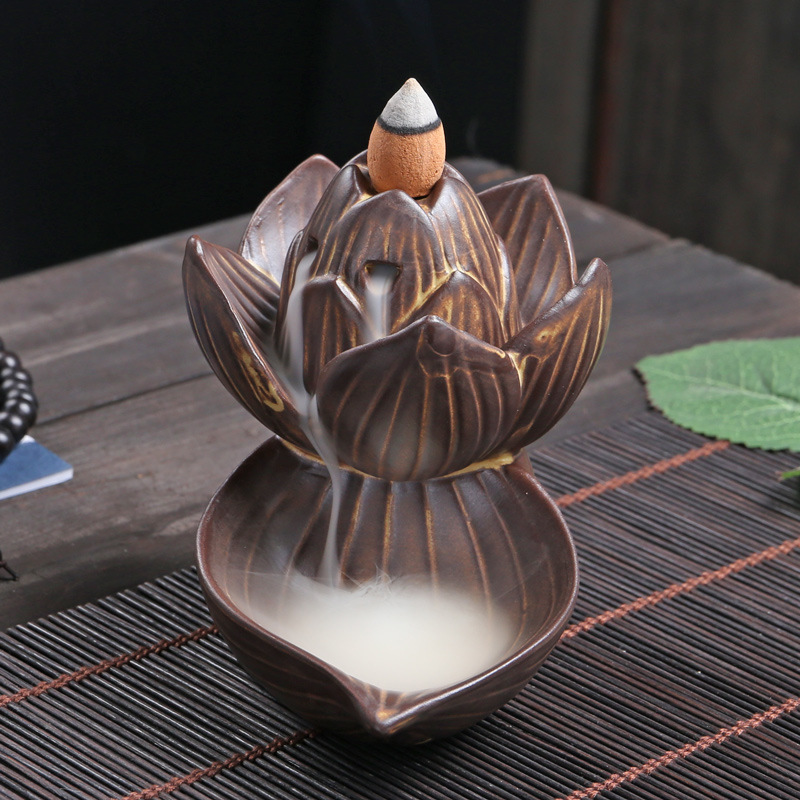 Incense Burner - Lotus Flower Ceramic Backflow Waterfall Incense Holder