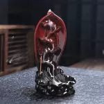 Incense Burner - Lotus Ceramic Backflow Waterfall Incense Holder, Red