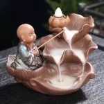 Incense Burner - Little Buddha Lotus Leaf Ceramic Bottle Backflow Waterfall Incense Holder