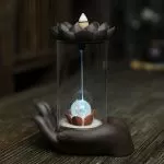Incense Burner - LED Ball on Hand Ceramic Backflow Waterfall Incense Holder