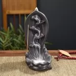 Incense Burner - Lotus Ceramic Backflow Waterfall Incense Holder, Matt Black