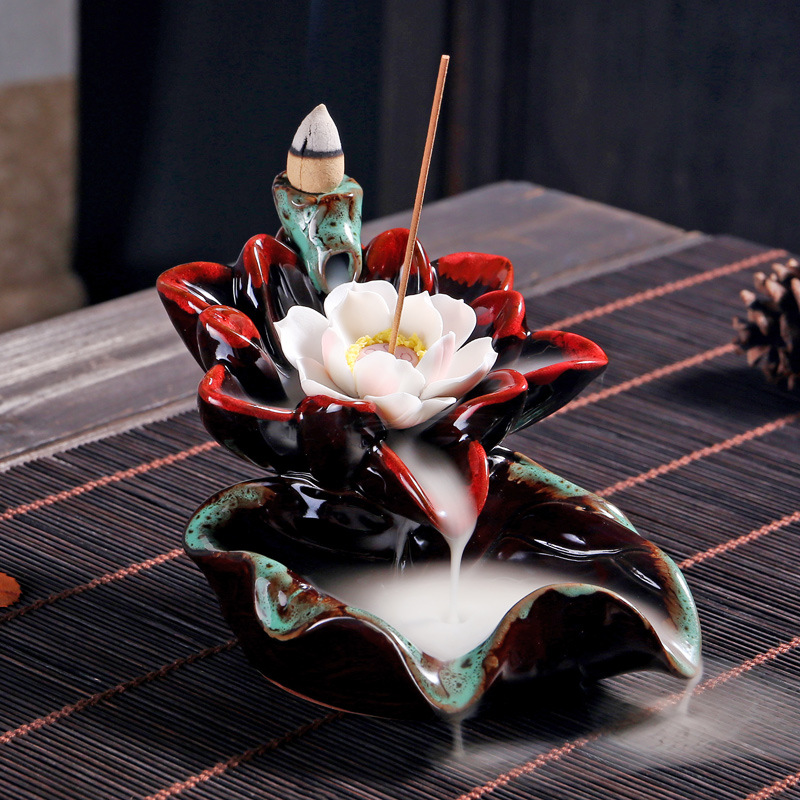 Incense Burner - Lotus Ceramic Backflow Waterfall Incense Holder