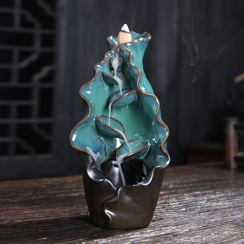 Incense Burner - Curly Lotus Leaf Ceramic Backflow Waterfall Incense Holder