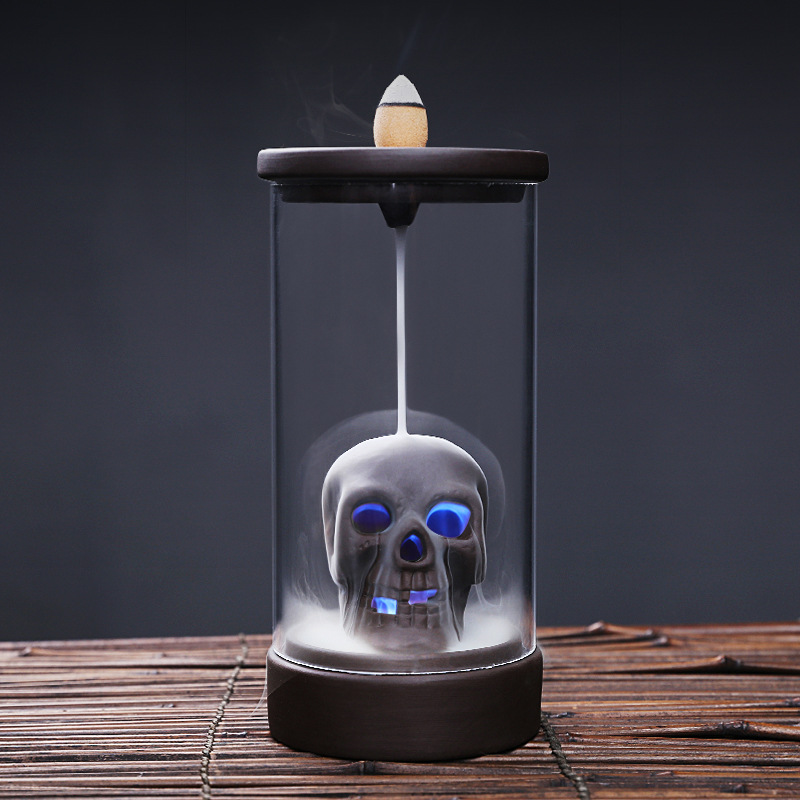 Skull Incense Burner - LED Waterfall Halloween Decoration
