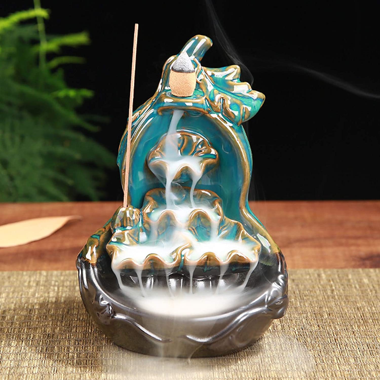 Incense Burner - Gourd with Leaf Ceramic Backflow Waterfall Incense Holder