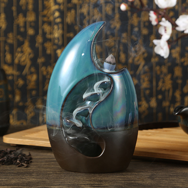 Incense Burner - Half Moon Ceramic Backflow Waterfall Incense Holder