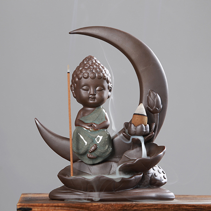 Incense Burner - Cute Buddha Ceramic Backflow Waterfall Incense Holder