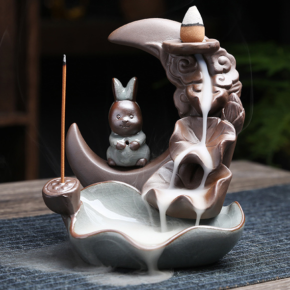 Incense Burner - Cute Rabbit Ceramic Backflow Waterfall Incense Holder