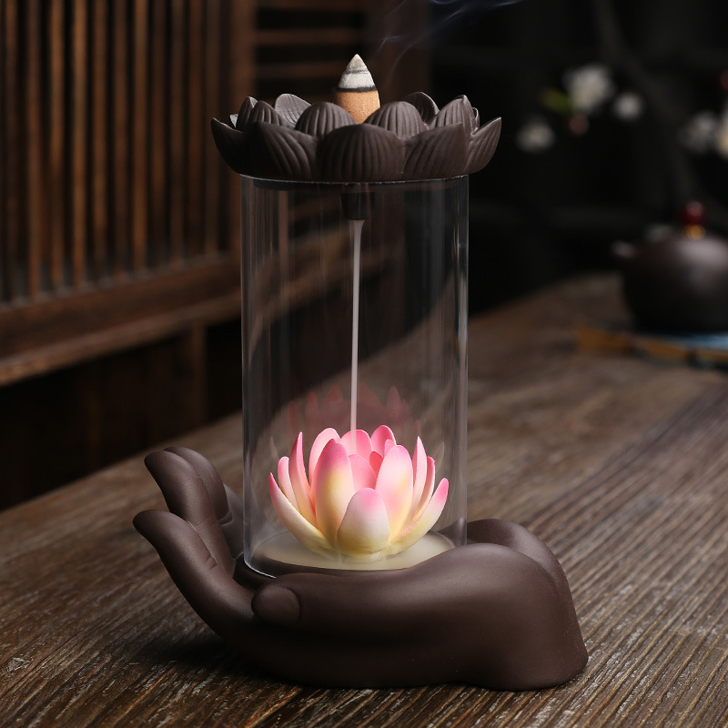 Incense Burner - LED Lotus Ceramic Backflow Waterfall Incense Holder