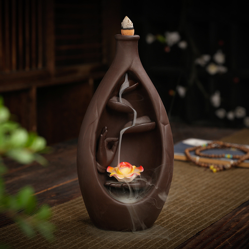 Incense Burner - Lotus Bottle Ceramic Backflow Waterfall Incense Holder