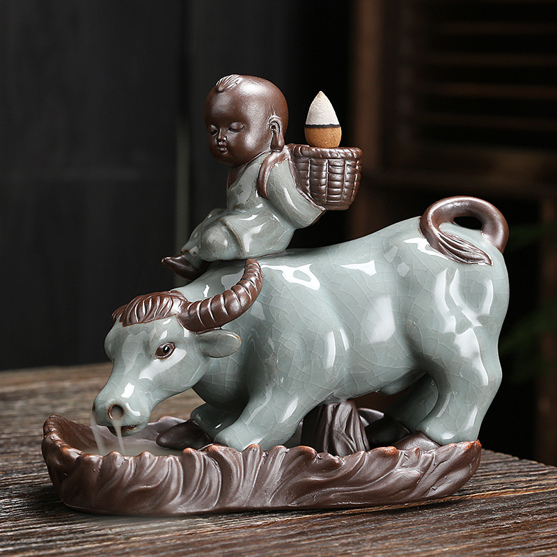 Incense Burner - Cowboy with Basket Ceramic Backflow Waterfall Incense Holder